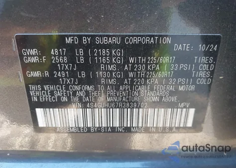 2024 Subaru Crosstrek Wilderness z USA, uszkodzony, nr VIN 4S4GUHU67R3839702